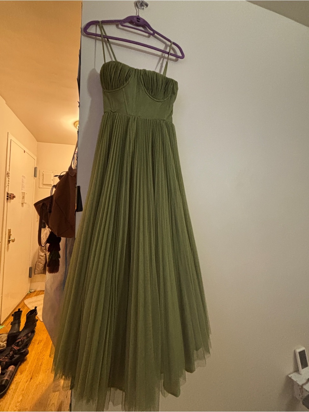 Hutch Olive Green Tulle Strap Maxi Dress